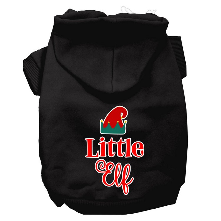 Little Elf Screen Print Dog Hoodie Black XS